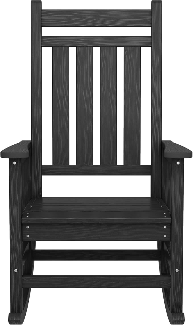 SERWALL Oversized Rocking Chair, Outdoor Rocking Chair for Adults, All Weather Resistant Porch Rocker for Lawn Garden, Black - Image 12