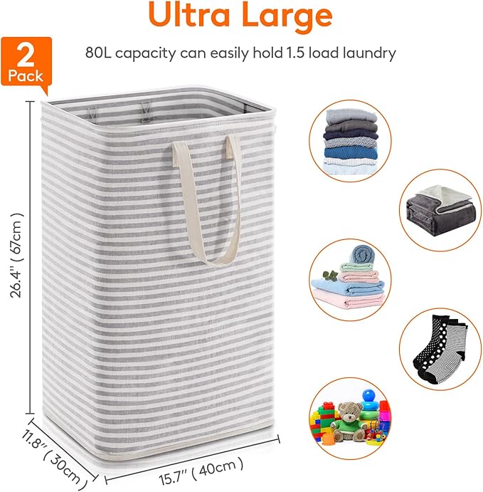 Lifewit 2 Pack Laundry Basket 80L Each - Image 3