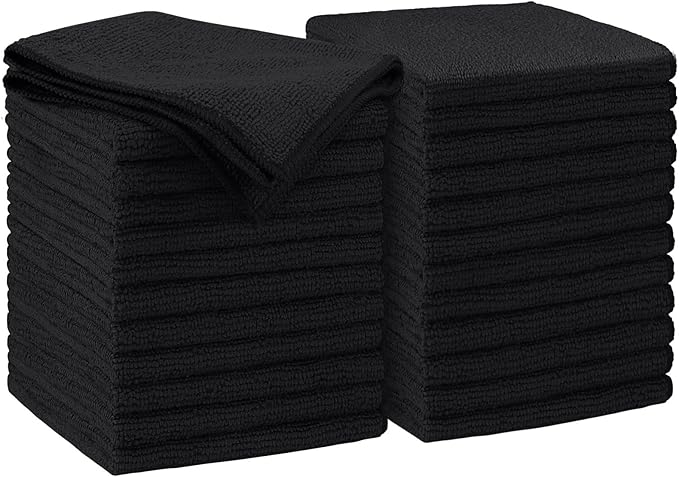 AIDEA Microfiber Cleaning Cloth Black 24PK, Microfiber Towels by AIDEAHOME