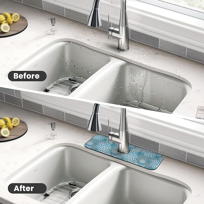 Dahlia Floral Flower Colorful Abstract Kitchen Sink Splash Guard Faucet Mat - Image 4