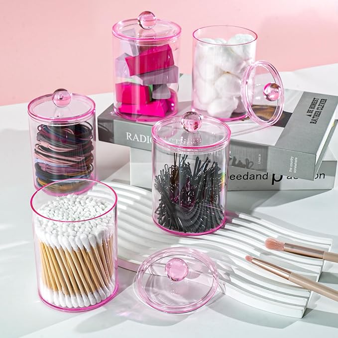 4 Pack Qtip Holder, Canister Apothecary Jar Set, Bathroom Jars - Image 5
