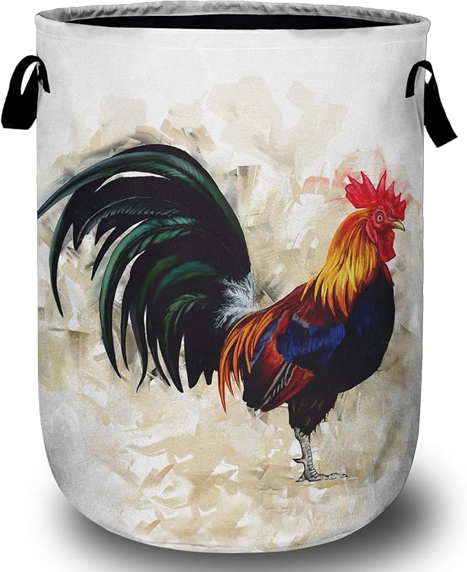 Vintage Rooster Laundry Basket, Farm Chicken Laundry Hamper Tote Bag Dirty by Unknown