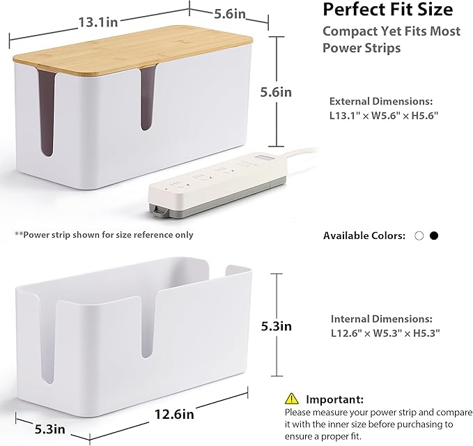 ZhiYo Bamboo Lid Cord Organizer Box, Safe ABS Cable Management Box - Image 3