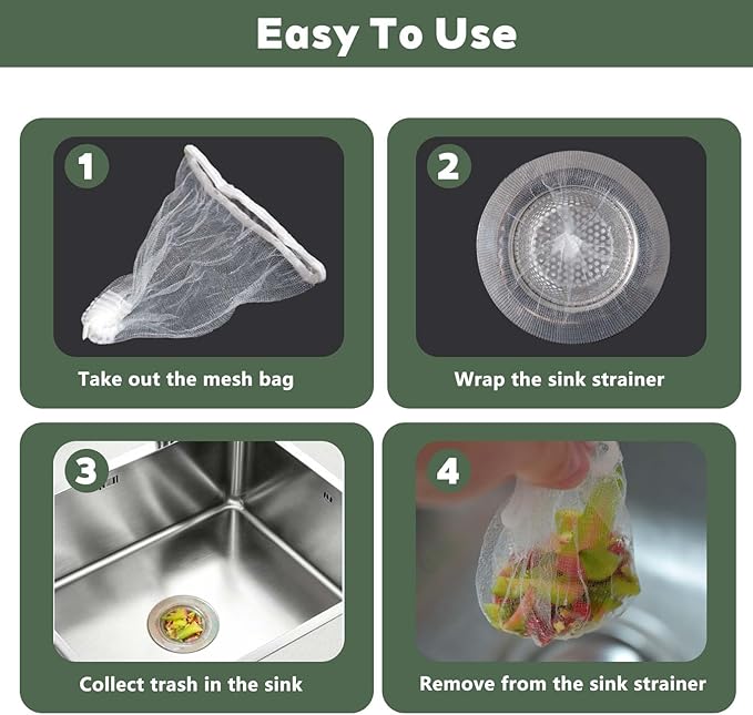 200 PCS Disposable Kitchen Sink Strainer Mesh Bags, Anti Clogging Elastic - Image 5