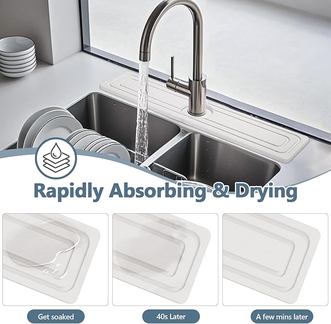 Faucet Mat for Kitchen Sink, Rapidly Absorbing Diatomite Fast Drying Stone - Image 3