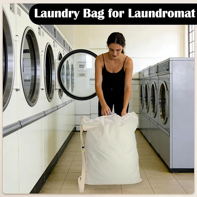 Canvas Laundry Bag with shoulder Strap 24"W x 29"H, Large Drawstring Dirty - Image 7