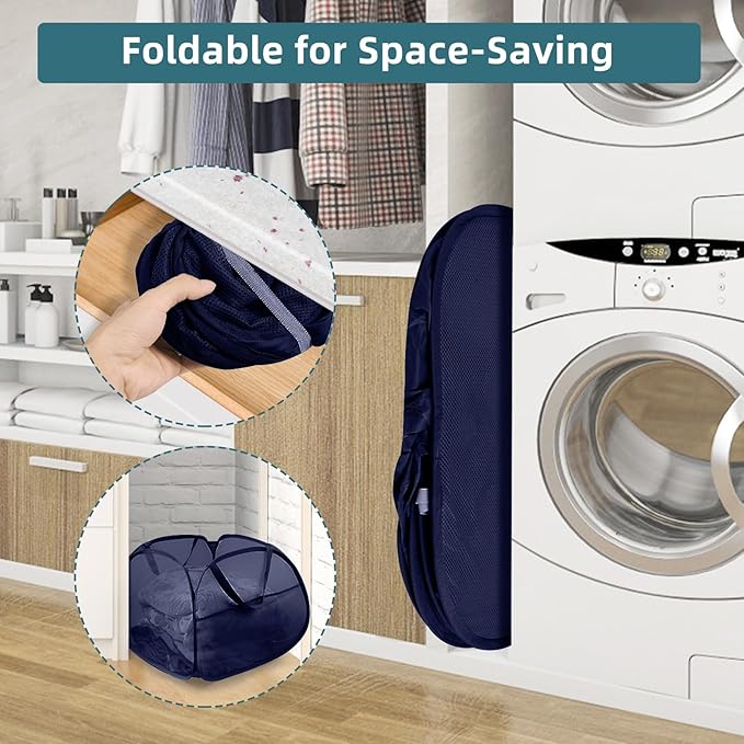 2 Pack Collapsible Foldable Laundry Baskets, 90L Large Durable Mesh Pop Up - Image 3