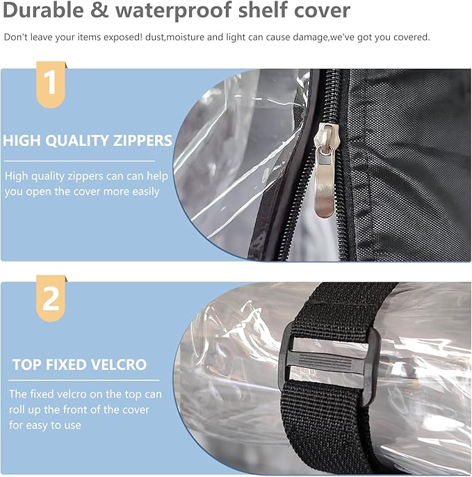 Waterproof Shelf Cover,Outdoor 600D Heavy Duty Dustproof Storage Shelves Cover,48''x20''x72'' Shelf Covers for Wire Shelving with Zippers,Storage Rack Covers with Clear Front - Image 5