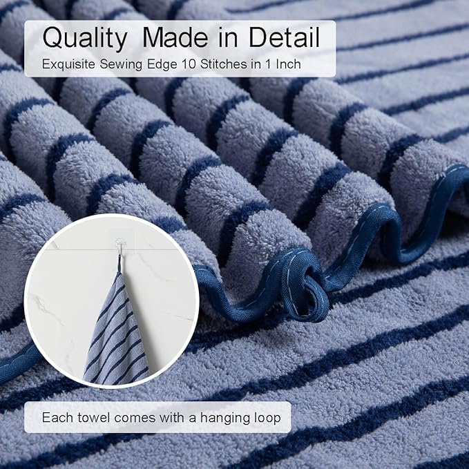 Oliven 4 Piece Navy Cabana Stripe Large Bath Towels Oversized Bath Sheet Super - Image 6
