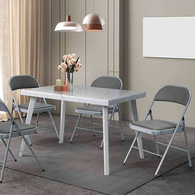 VINGLI 4 Pack Folding Chairs with Padded Seats, Metal Frame with Pu Leather Seat & Back, Capacity 350 lbs, Gray - Image 2