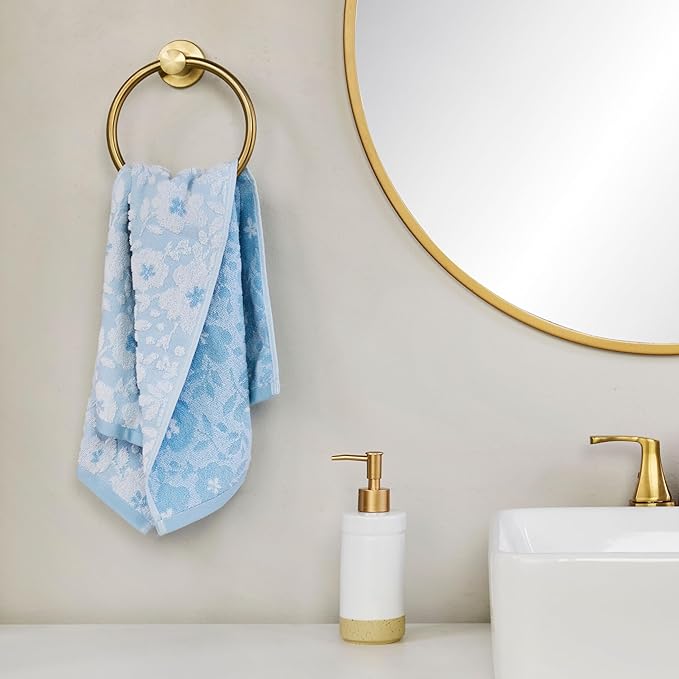 SKL Home Floral Jacquard 100% Cotton 2pc Hand Towel Set, Reversible & Decorative - Image 2