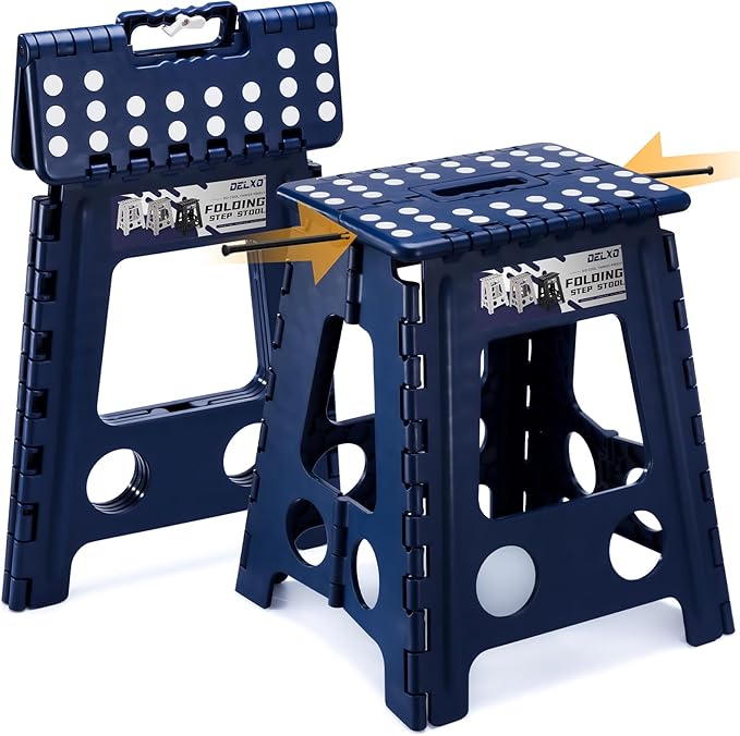 Delxo 16 Inch Folding Step Stool,Foldable Stool for Adults,Portable Collapsible Plastic Stepstool,Non Slip Folding Stools for Kitchen Bathroom Bedroom Up to 400LBS,(Royal Blue 1PC) by Delxo