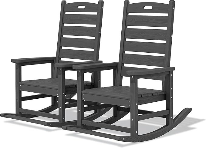 SERWALL Outdoor Rocking Chair Set of 2, Oversized Rocking Chair with Footboard for Adults, HDPE All Weather Resistant Rocking Chairs for Patio, 350lbs Weight Capacity, Gray by SERWALL