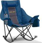 Oversized Rocking Camping Chair with Headrest & Cup Holder - 400lbs Capacity, 600D Oxford Fabric, Easy Fold Portable Outdoor Rocker Chair for Camping, Backyard, Beach, Blue by Unknown