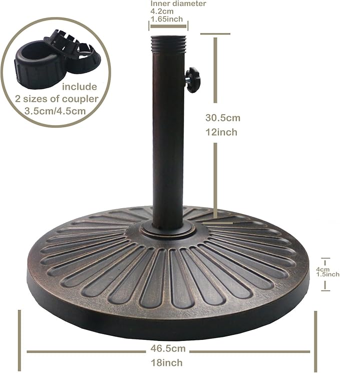 Sunnyglade 18" 30.2-lbs Heavy Duty Round Antiqued Umbrella Base for Patio, Outdoor - Bronze - Image 5