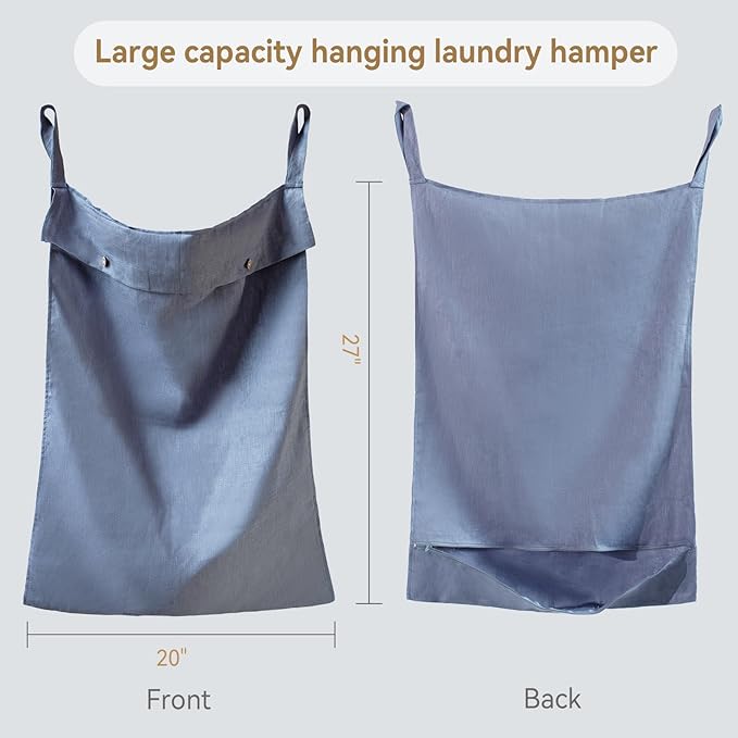 100% Linen Hanging Laundry Hamper Bag 20x27 Inch, Over the Door - Image 3
