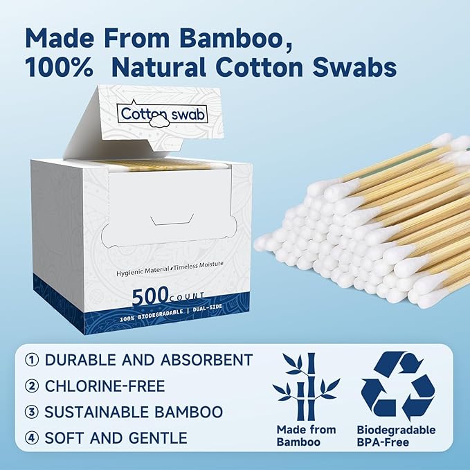 500 Count Cotton Swabs, Bamboo Cotton Swab - Image 2