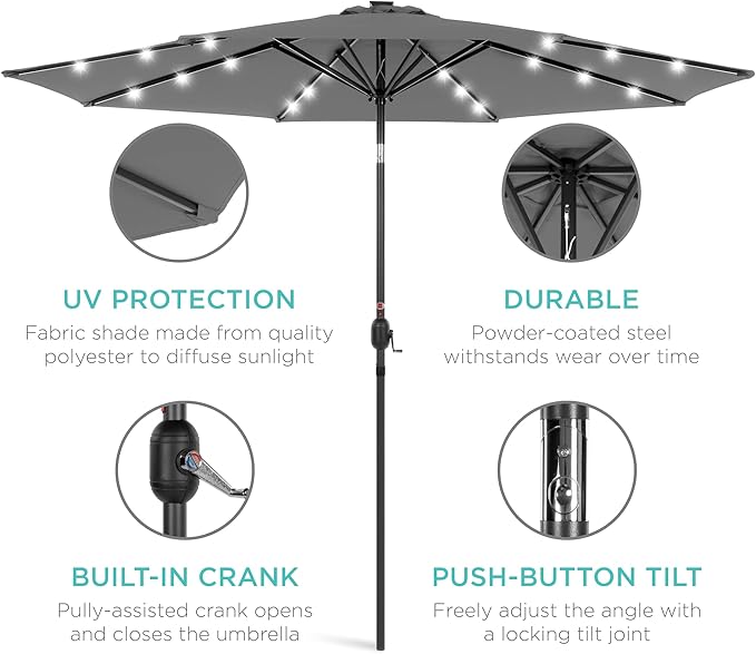 Best Choice Products 10ft Solar Polyester LED Lighted Patio Umbrella w/Tilt Adjustment and UV-Resistant Fabric - Image 5