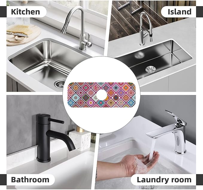 Boho Mandala Bohemian Floral Kitchen Sink Splash Guard Faucet Mat Super - Image 7