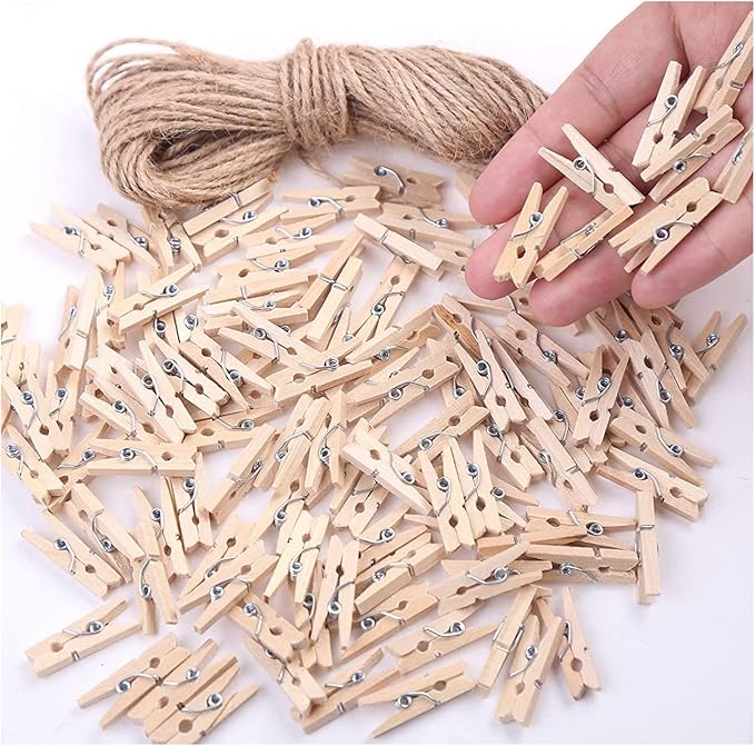 Mini Clothes Pins for Photo, Small Clothespins 200 pcs 1" Natural Wooden by LOTIMOYIA