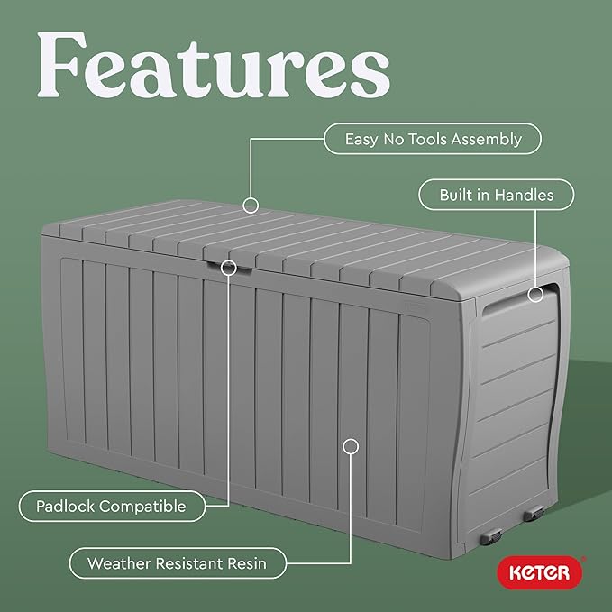 Keter Marvel Plus 71 Gallon Resin Outdoor Storage Box for Patio, Balcony & Garden – Weather‑Resistant Deck Box for Cushions, Pillows, Pool Floats & Tools, Light Grey - Image 4