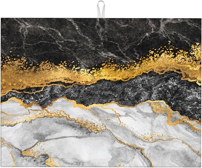 Gold and Black Grey Kitchen Drying Mat Black Gold Marble Decor Microfiber Dish by Unknown