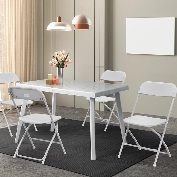 VINGLI 2 Pack White Plastic Folding Chair, Indoor Outdoor Portable Stackable Commercial Seat with Steel Frame 350lb. Capacity for Events Office Wedding Party Picnic Kitchen Dining - Image 2