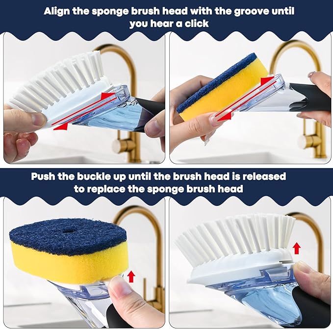 RIMAY Dish Brush with Soap Dispenser Storage Set with 2 PCS Brush Refills & - Image 4