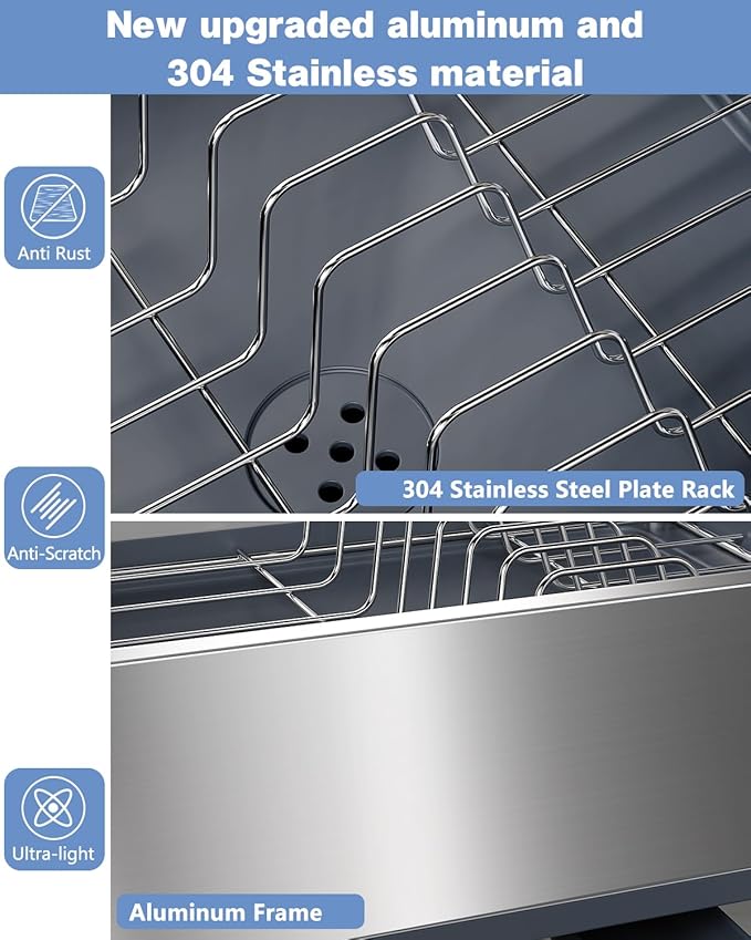 Dish Drying Rack, Thicker Premium Aluminum Frame and 304 Stainless Steel Plate - Image 2
