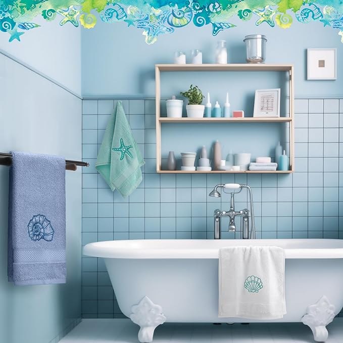 3 Pack Coastal Hand Towels for Bathroom 100% Cotton Embroidered Beach Bathroom - Image 5