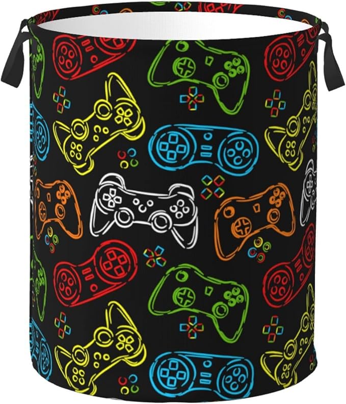 Colorful Game Joystick Silhouettes Laundry Hamper Bag by Unknown