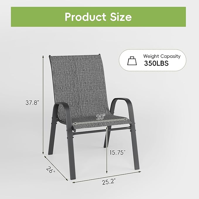 Patio Chairs Set of 4, Stackable Outdoor Dining Chairs for All Weather, Metal Modern Outside Furniture Chair for Pool Side, Garden, Backyard Deck, Dark Grey - Image 3