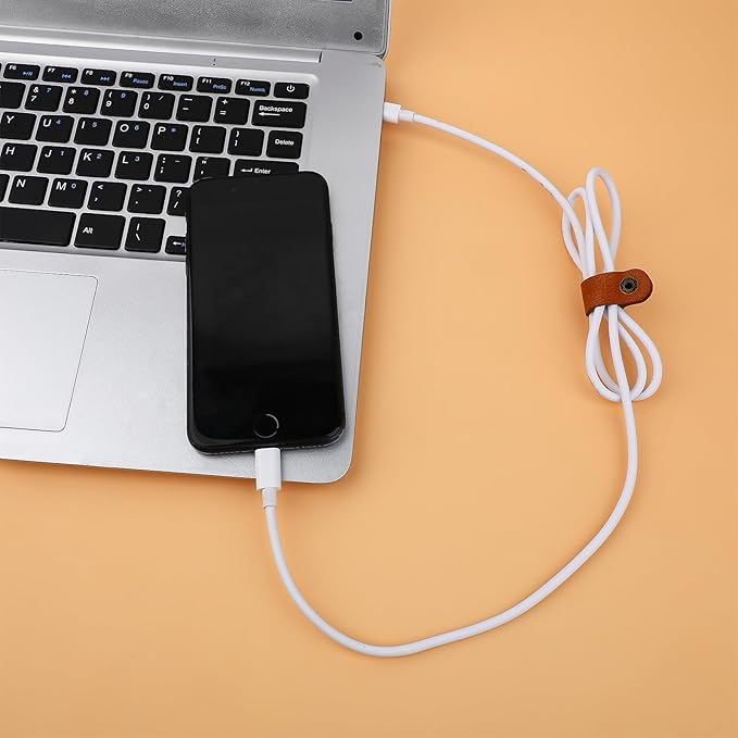 10pcs Leather Cord Organizer Straps Travel Cord Leather Snap Brown PU Phone - Image 6
