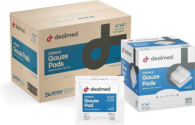 Dealmed 4’’ x 4’’ Sterile Gauze Pads Disposable and Individually Wrapped by Dealmed