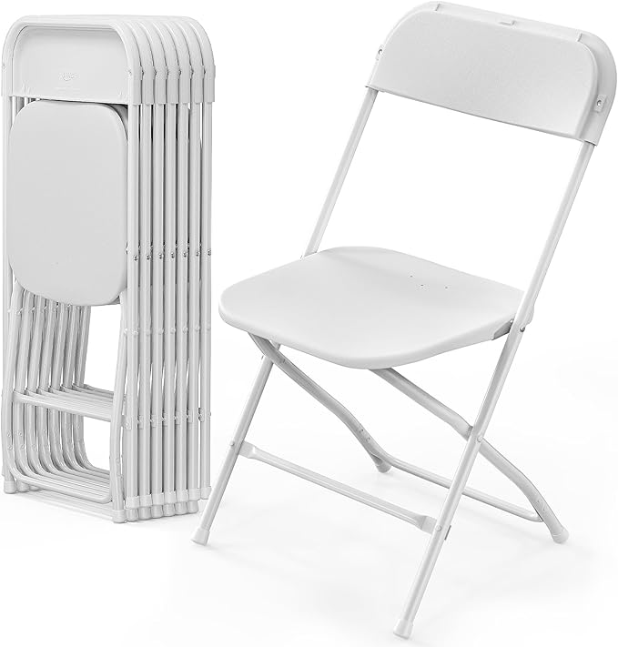 VINGLI 8 Pack White Plastic Folding Chair, Indoor Outdoor Portable Stackable Commercial Seat with Steel Frame 350lb. Capacity for Events Office Wedding Party Picnic Kitchen Dining by VINGLI