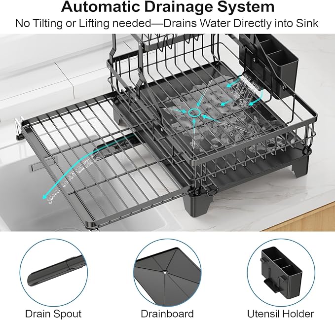 GSlife Large Dish Drying Rack 2 Tier, Expandable Kitchen Dish Drainer - Image 7