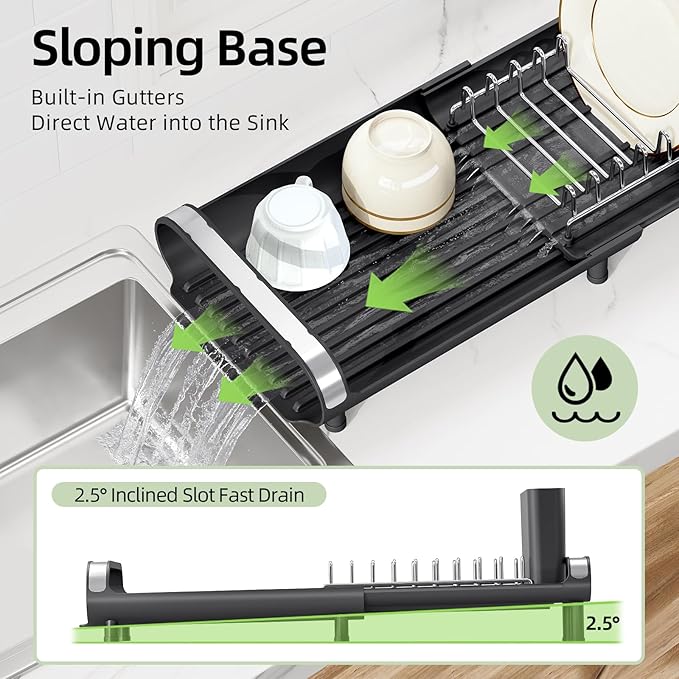 Small Dish Drying Rack, Mini Expandable Compact Dish Rack, Slim Extendable - Image 5