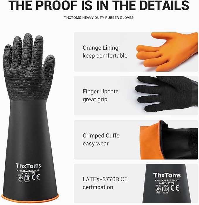 ThxToms Heavy Duty Rubber Gloves, Industrial Chemical Resistant Gloves - Image 5