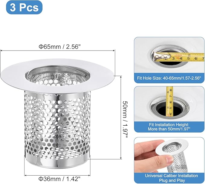 uxcell 2 Pack Shower Drain Strainer, Fit Hole Size from 1.57" to 2.56" - Image 2