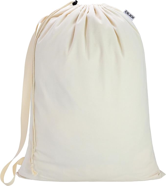 Canvas Laundry Bag with shoulder Strap 24"W x 29"H, Large Drawstring Dirty by CALACH
