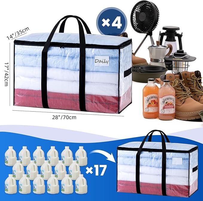 TAILI Extra Large Moving Bags, 4 Pack Clear Heavy Duty Totes - Image 6