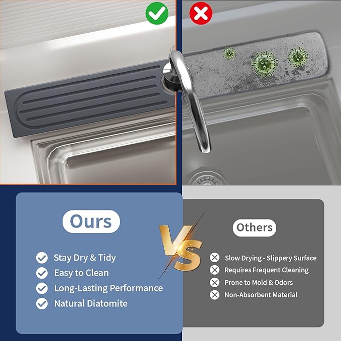 Kitchen Faucet Mat, Diatomite Sink Faucet Mat Splash Guard - Image 7