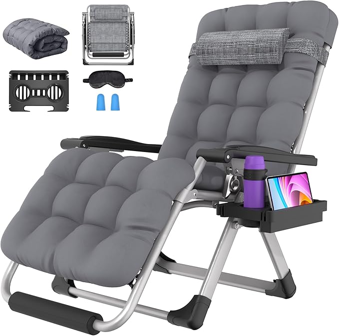 Suteck Oversized Zero Gravity Chair, 29In XL Outdoor Recliner Chair w/Removable Cushion&Headrest, Camping Lounge Chair w/Upgraded Lock&Footrest, Reclining Patio Chairs for Indoor Outdoor,500LBS by Suteck