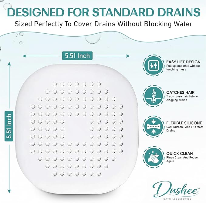 Silicone Square Drain Hair Catcher – 4-in-1 Set Shower Drain Strainer Covers - Image 2