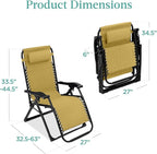 Best Choice Products Oversized Zero Gravity Chair, Folding Outdoor Patio Recliner, XL Anti Gravity Lounger w/Removable Cushion, Cup Holder, Side Tray, 350lb Capacity - Sunflower Yellow - Image 2