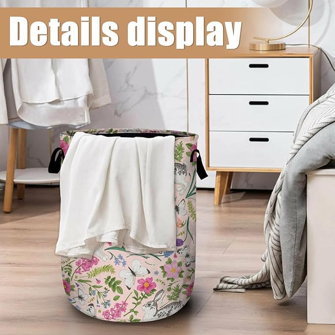 Bunny Rabbit Laundry Basket, Foldable Rabbit Flower Laundry Hamper Tote Bag - Image 6