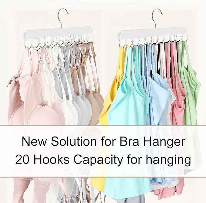 Bra Hanger for Closet, Tank Top Hanger 20 Hooks Capacity Foldable Wood Space - Image 2
