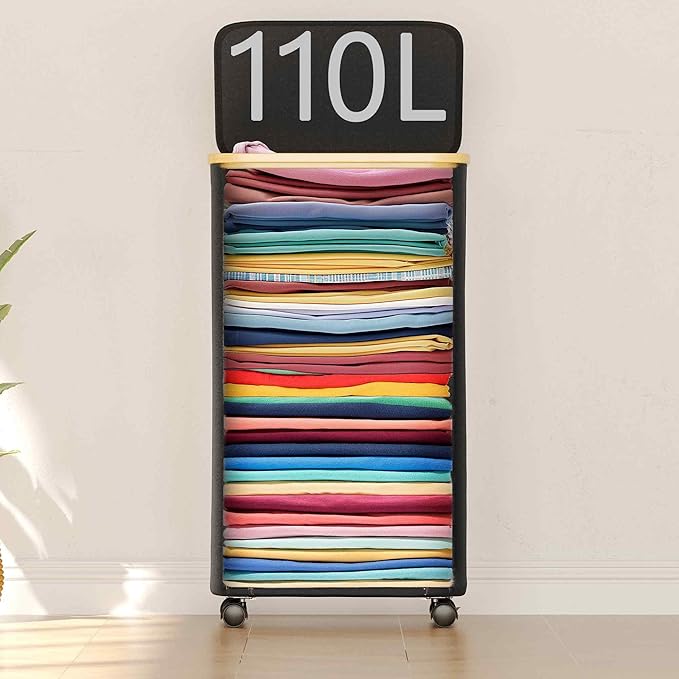 SUOCO Laundry Hamper on Wheels 100L, Clothes Basket - Image 3
