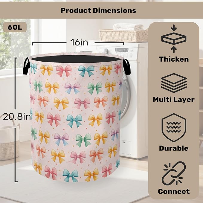 Colorful Bow Foldable Laundry Hamper - Image 2