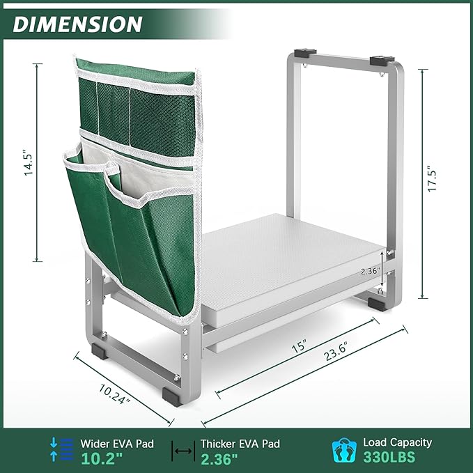 FLINTER 10.2" Wider Garden Kneeler and Seat, Heavy Duty Thick Gardening Bench for Kneeling and Seat - Garden Kneelers for Seniors, Gardening Stools for Women, Grandparents, Gardeners, Gray - Image 2